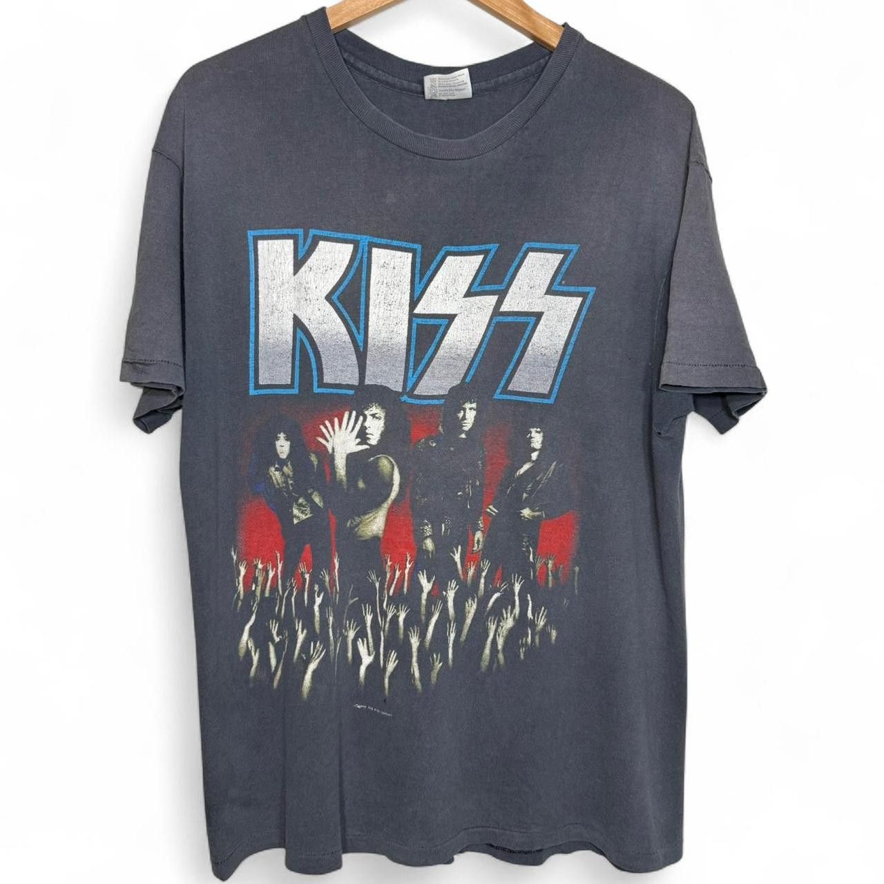 Vintage Vintage 1980s Kiss Live Tour Single Stitch Rock Band TShirt Size US XL / EU 56 / 4 - 5 Thumbnail