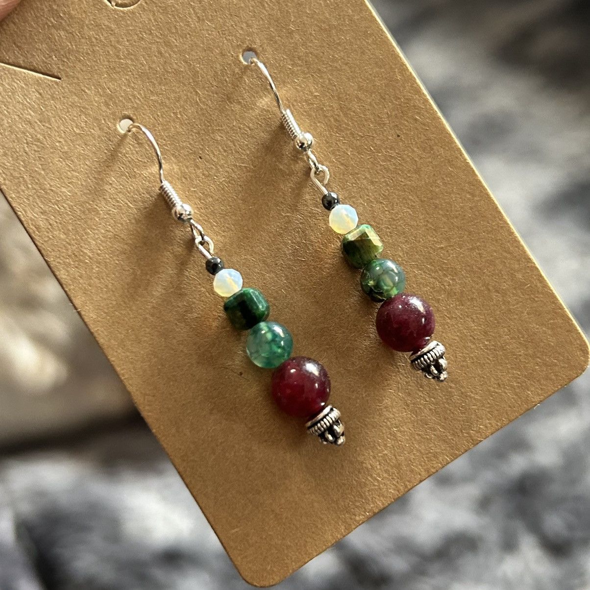 Handmade Handcrafted elegant genuine stone tiger eye garnet earrings Size ONE SIZE - 1 Thumbnail