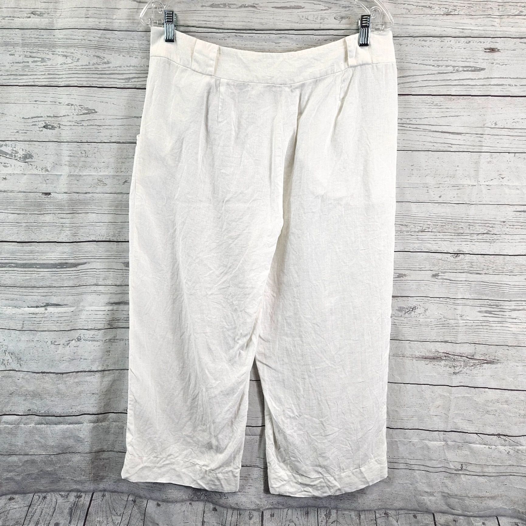 Tommy Bahama Tommy Bahama Womens Cropped Linen Pants Sz 10 Wide Leg White High Rise Linen Pants Girls Womens Size 32" / US 10 / IT 46 - 3 Thumbnail