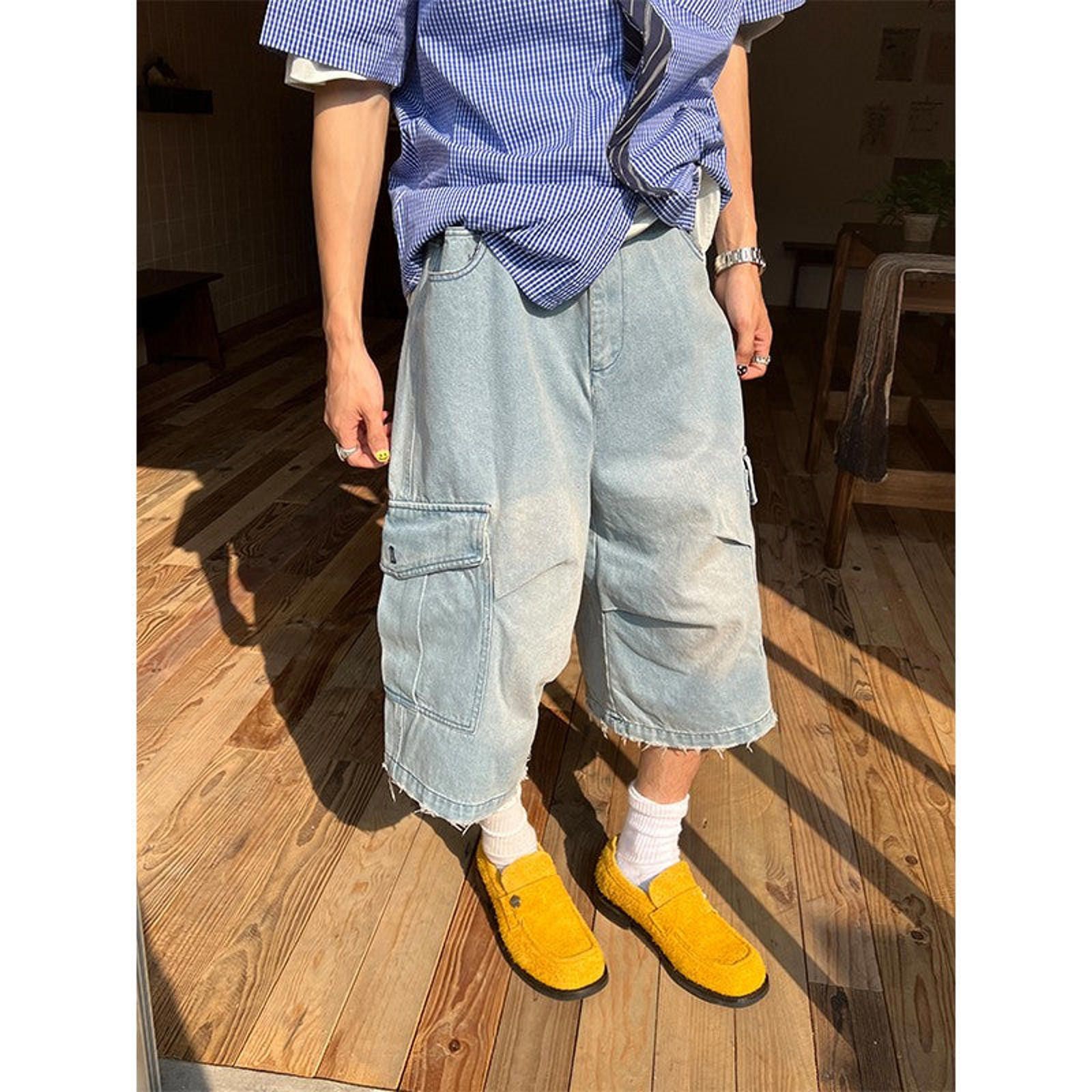 Jean × Vintage Oversized Pleated Double Knee Jorts, Baggy Jean Shorts Size US 33 - 1 Thumbnail