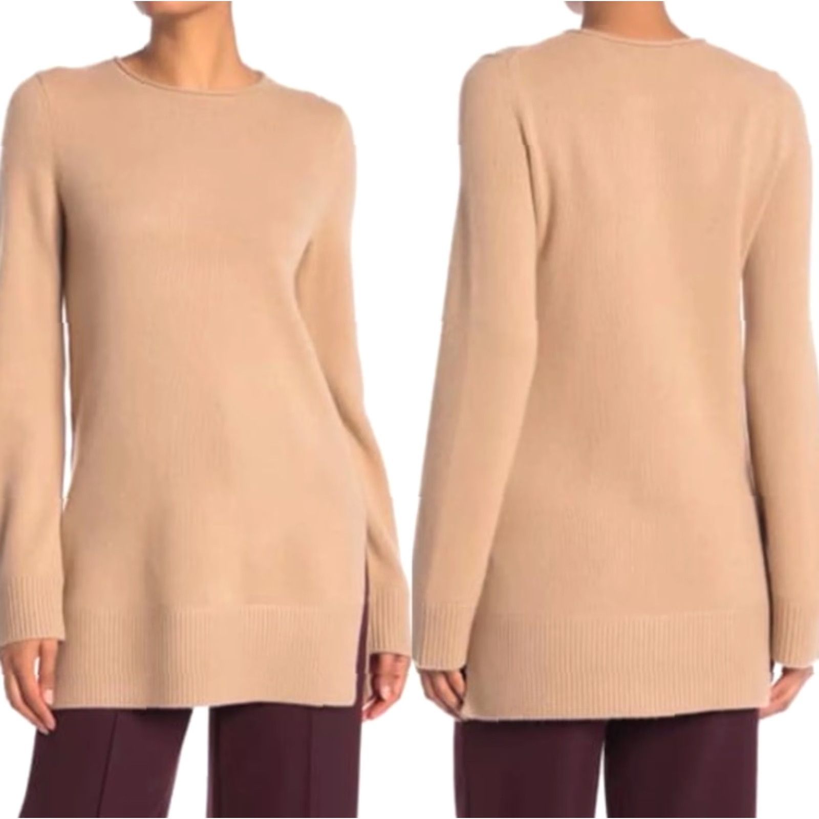 Vince Vince Women’s Cashmere Tunic Sweater Long Sleeve Crew Neck Brown Large Casual Size L / US 10 / IT 46 - 2 Thumbnail