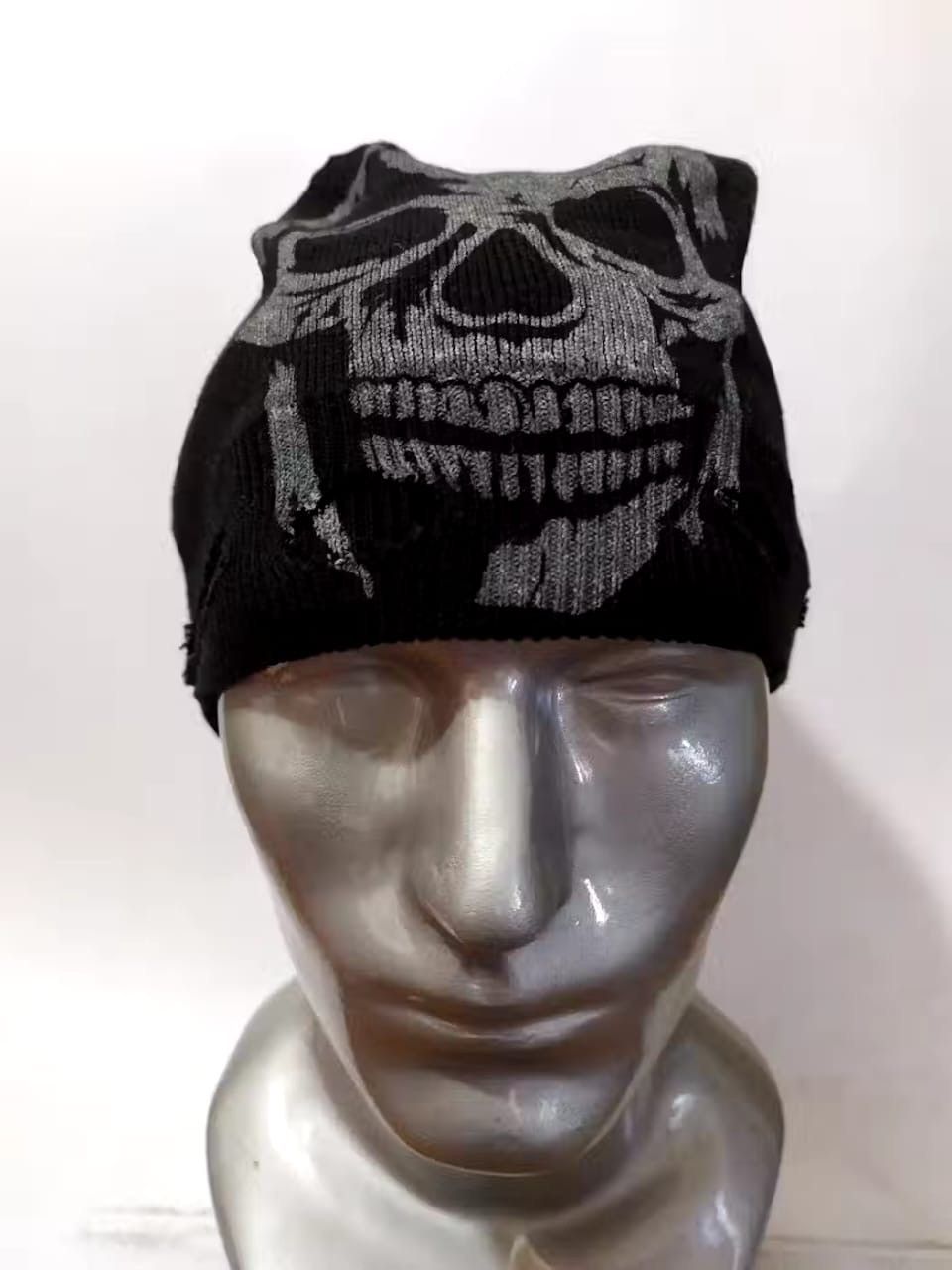 image of Avant Garde Hang Over Japan Skull Distressed Beanie Punk Bondage Hats in Black, Men's