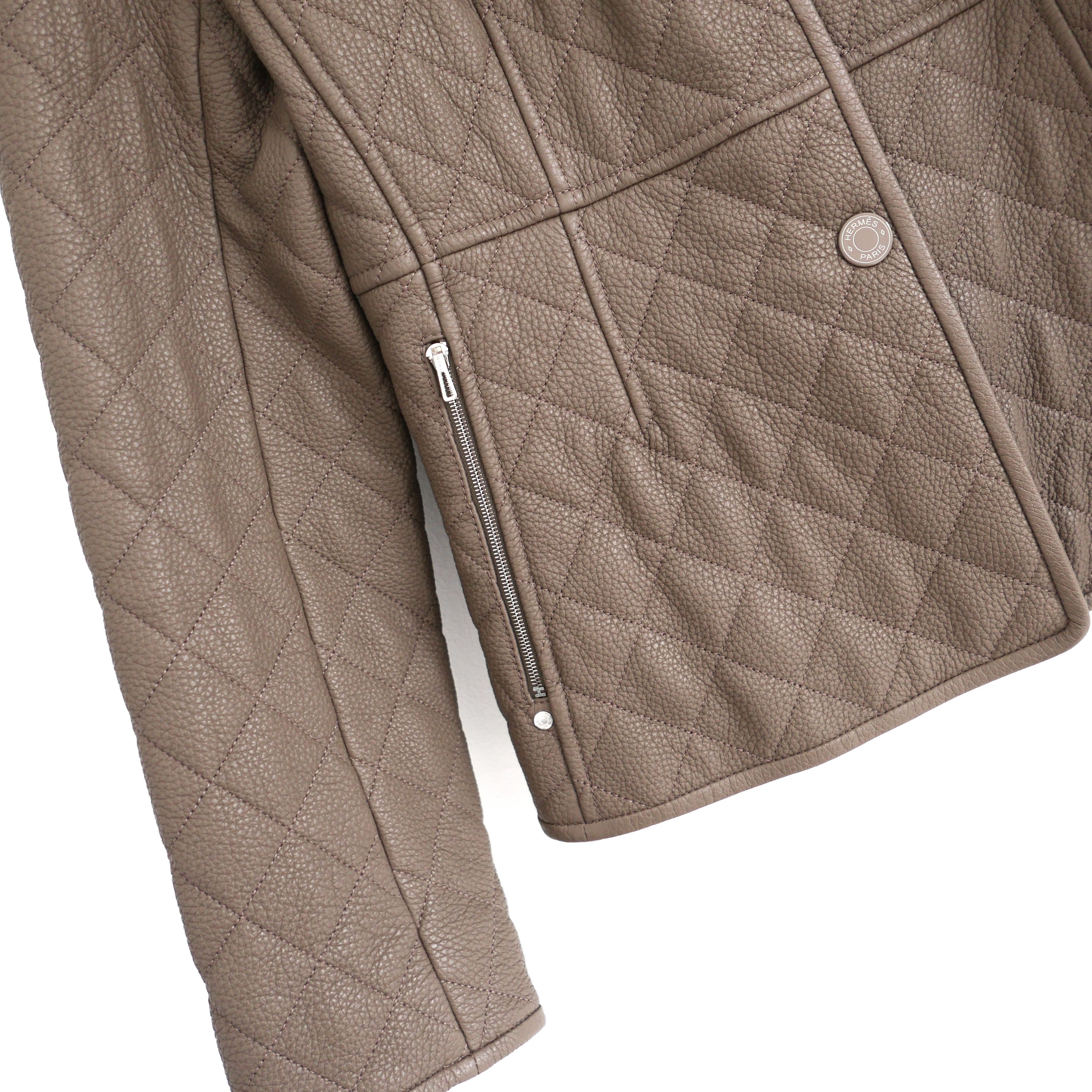 Hermes Hermes Equestrian Deerskin Leather Jacket Quilted Taupe Size S / US 4 / IT 40 - 2 Thumbnail