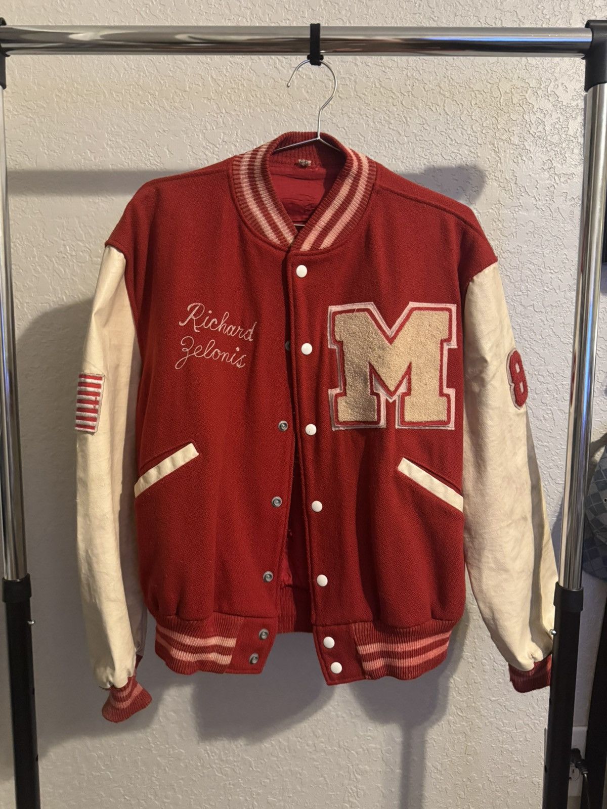 Vintage Varsity Track Jacket Red 1980s Size US L / EU 52-54 / 3 - 1 Thumbnail