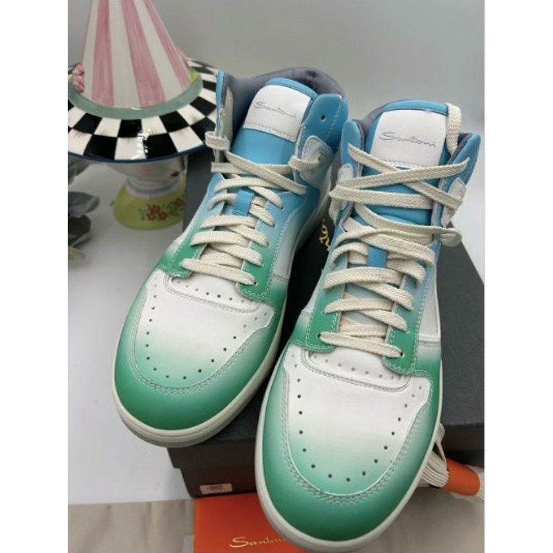 Santoni Mens Santoni Hi-Top Sneakers in Green, Blue & White size 11 Size US 11 / EU 44 - 4 Thumbnail