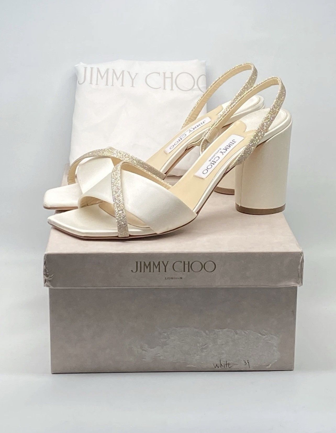Jimmy Choo Jimmy Choo Plum Satin & Glitter Slingback Sandals size 39 Size US 9 / IT 39 - 13 Thumbnail