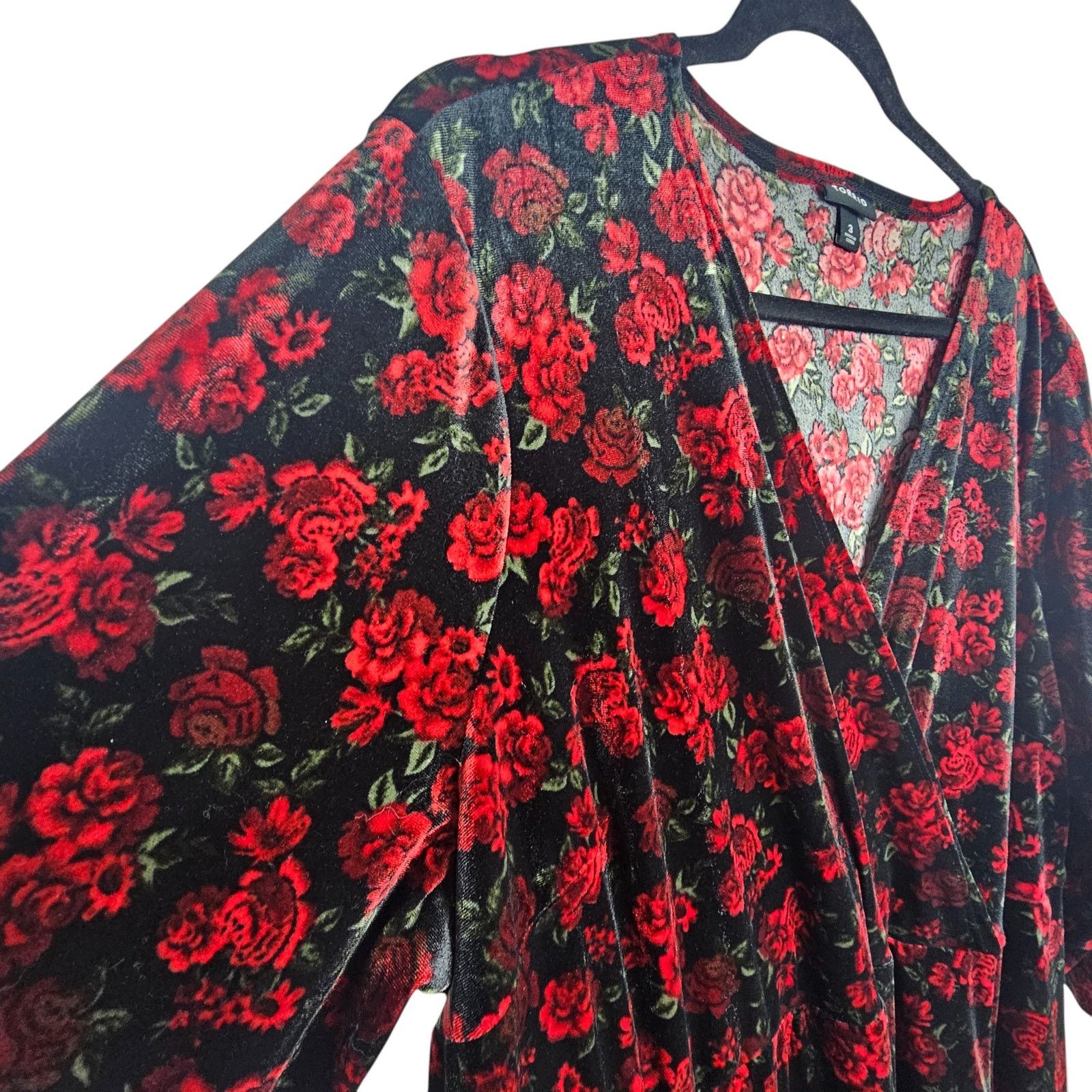 Torrid Torrid Womens Rose Floral Print Velvet Suprlice Mini Dress Size 3XL / US 20-22 - 6 Thumbnail