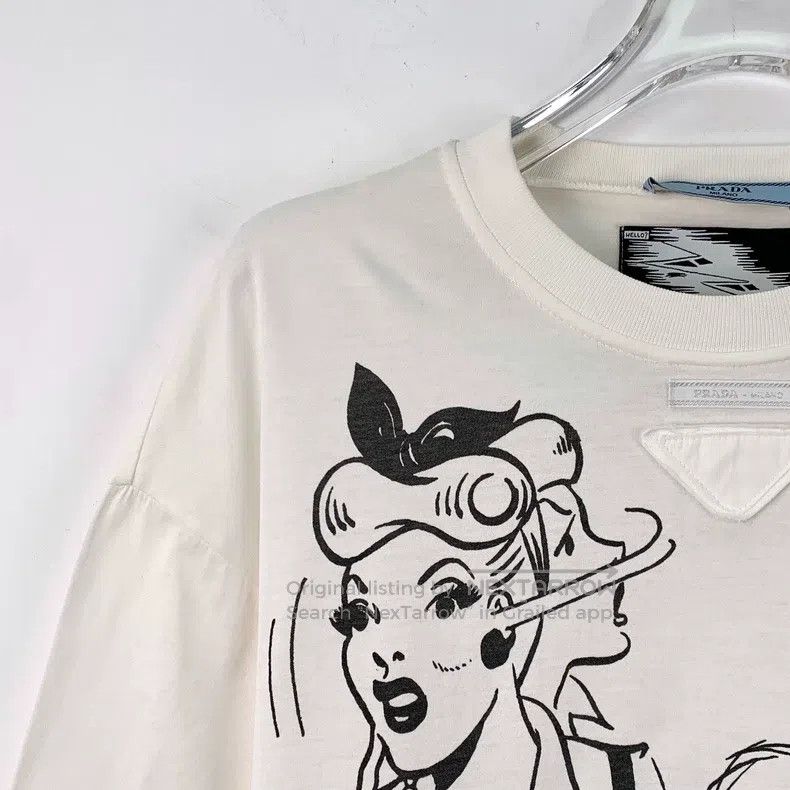 Prada Prada White figure printed cotton round-neck short-sleeved Size US XS / EU 42 / 0 - 3 Thumbnail