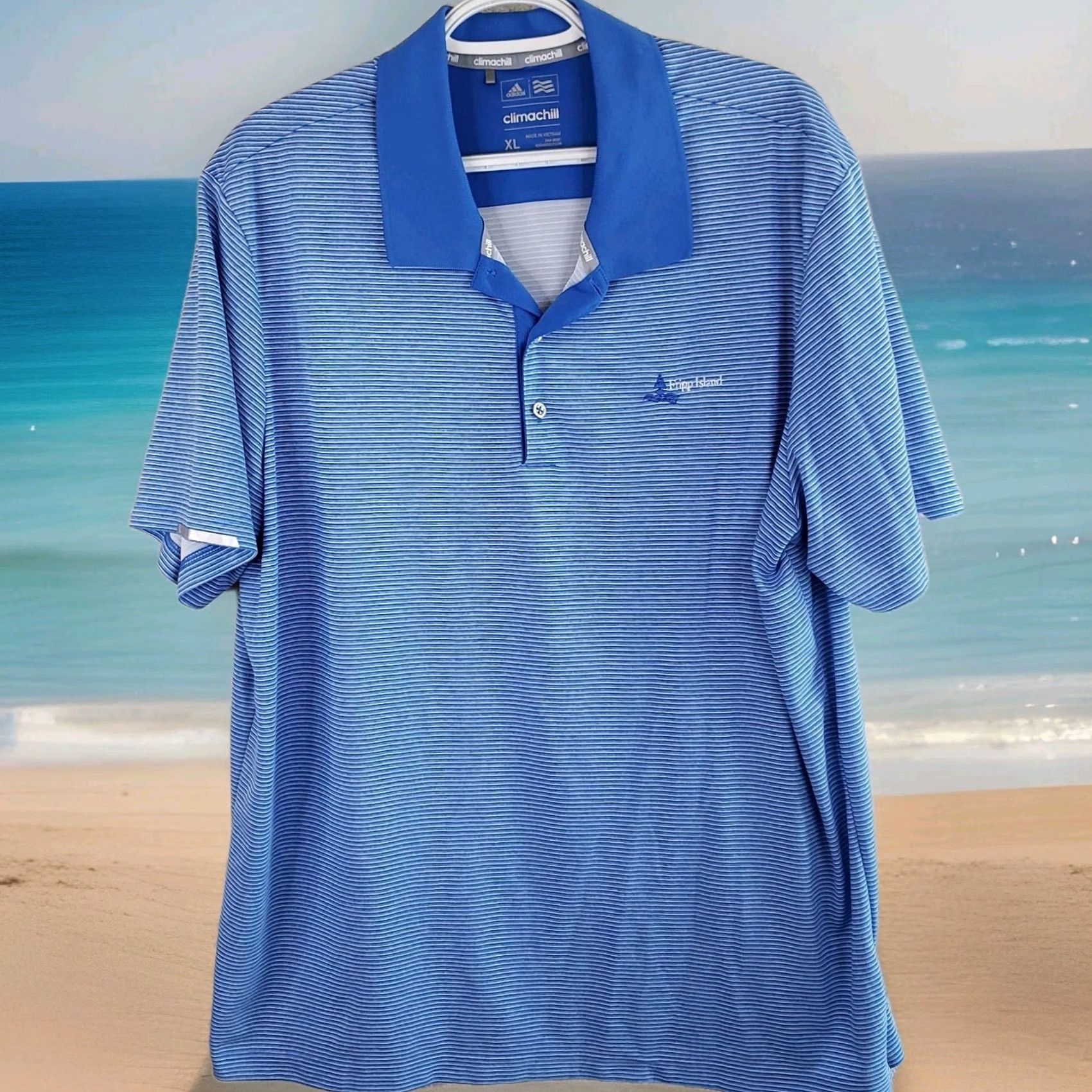 Adidas Adidas Climachill Golf Mens XL Blue Striped Stretch Polo Shirt Fripp Island Logo Shirt Size US XL / EU 56 / 4 - 2 Thumbnail