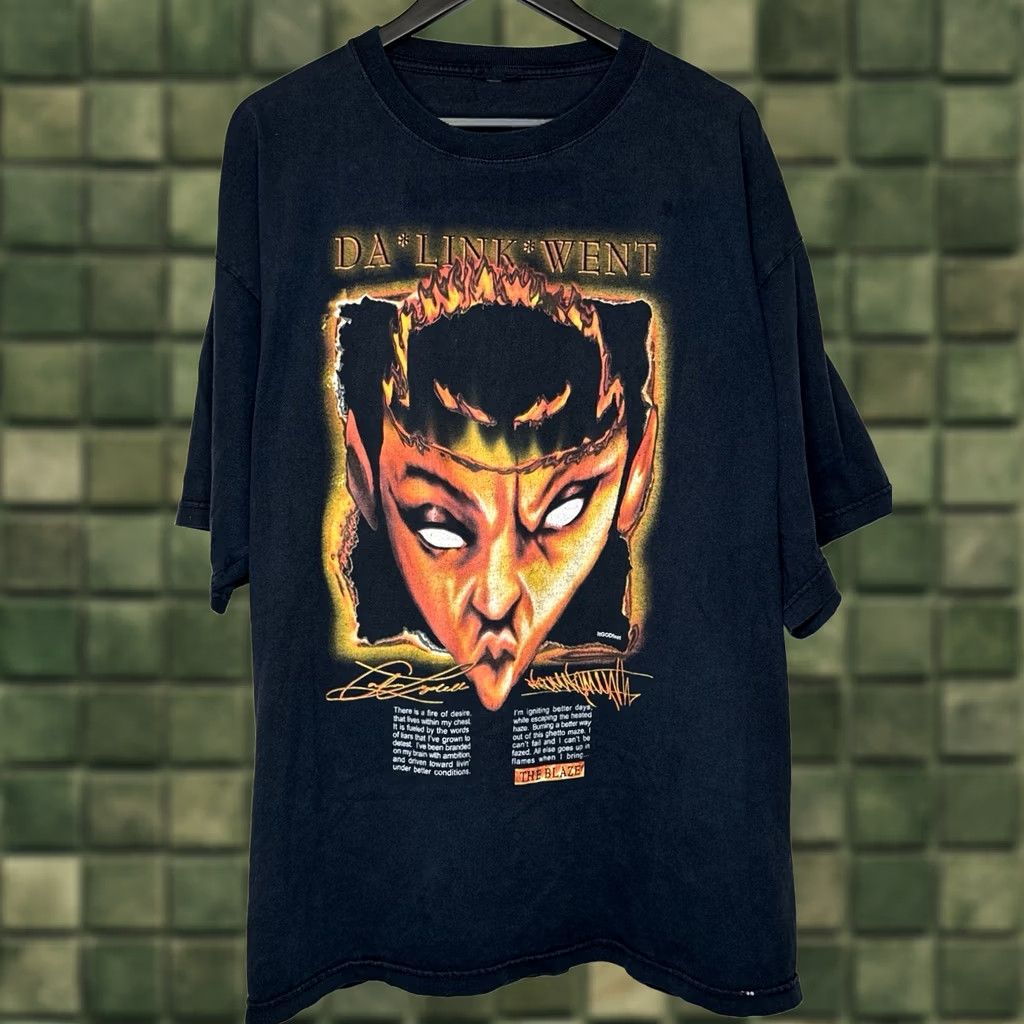 Vintage VINTAGE Da Link Went T-Shirt Hip Hop Streetwear Rap Tee XXL Black Faded 90s Mens Size US XXL / EU 58 / 5 - 1 Thumbnail