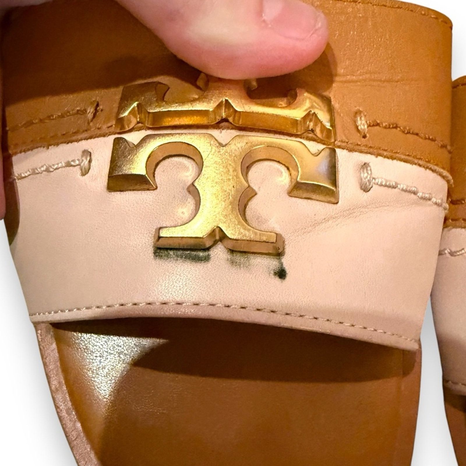 Tory Burch Tory Burch Everly Two Tone Tan & Cream Pink Leather Sandals Size US 7.5 / IT 37.5 - 9 Thumbnail