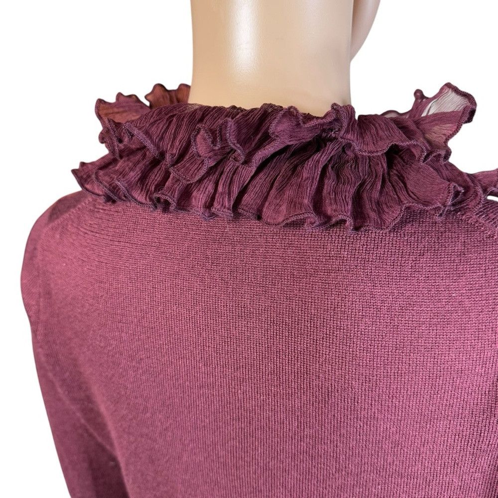 Elie Tahari Tahari Wool Silk Ruffle Burgundy Cardigan Size S Size S / US 4 / IT 40 - 9 Thumbnail