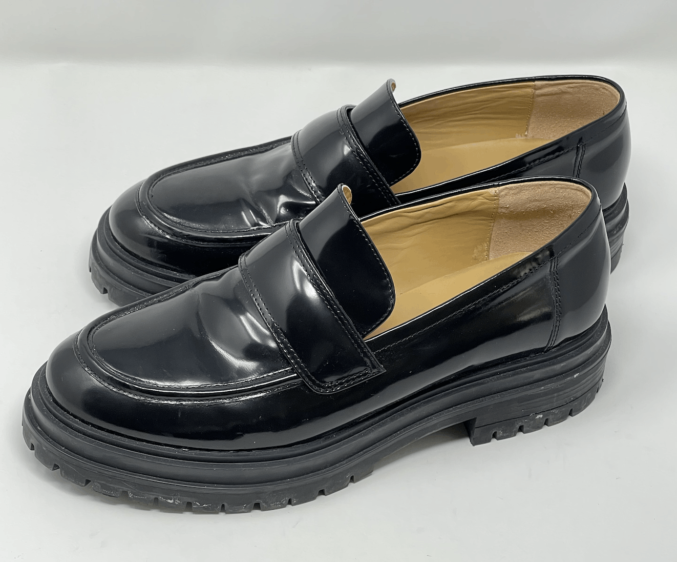 Tony Bianco Black Patent Leather Chunky Loafers Size 10