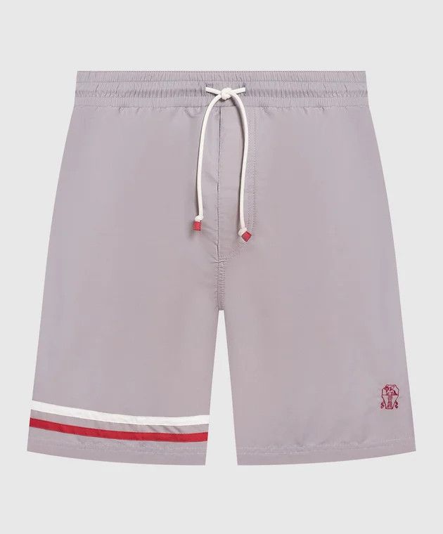 Brunello Cucinelli BRUNELLO CUCINELLI gray logo embroidered swim shorts XL NWT Size US 36 / EU 52 - 1 Thumbnail