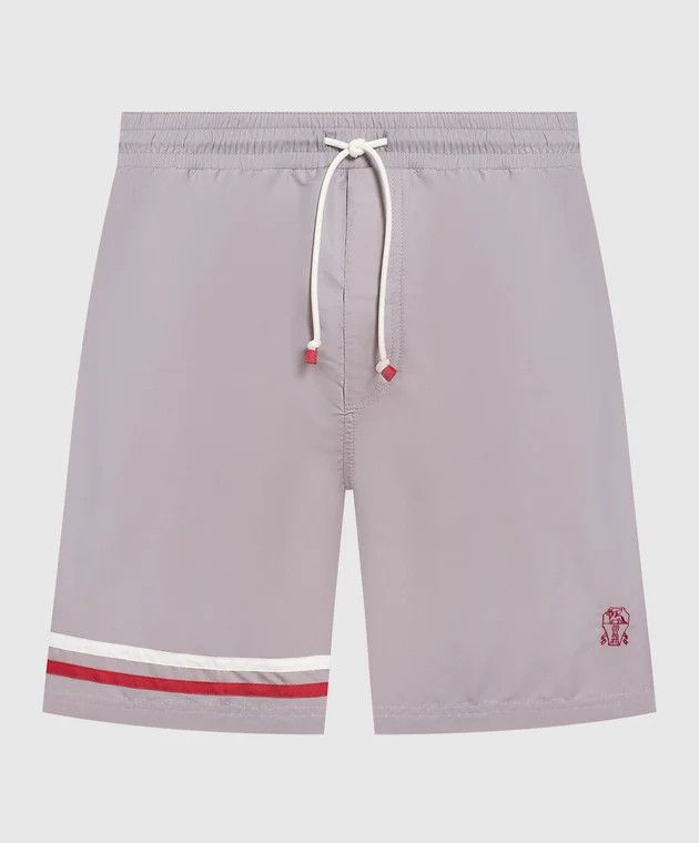 image of Brunello Cucinelli Gray Logo Embroidered Swim Shorts XL NWT in Grey, Men's (Size 36)