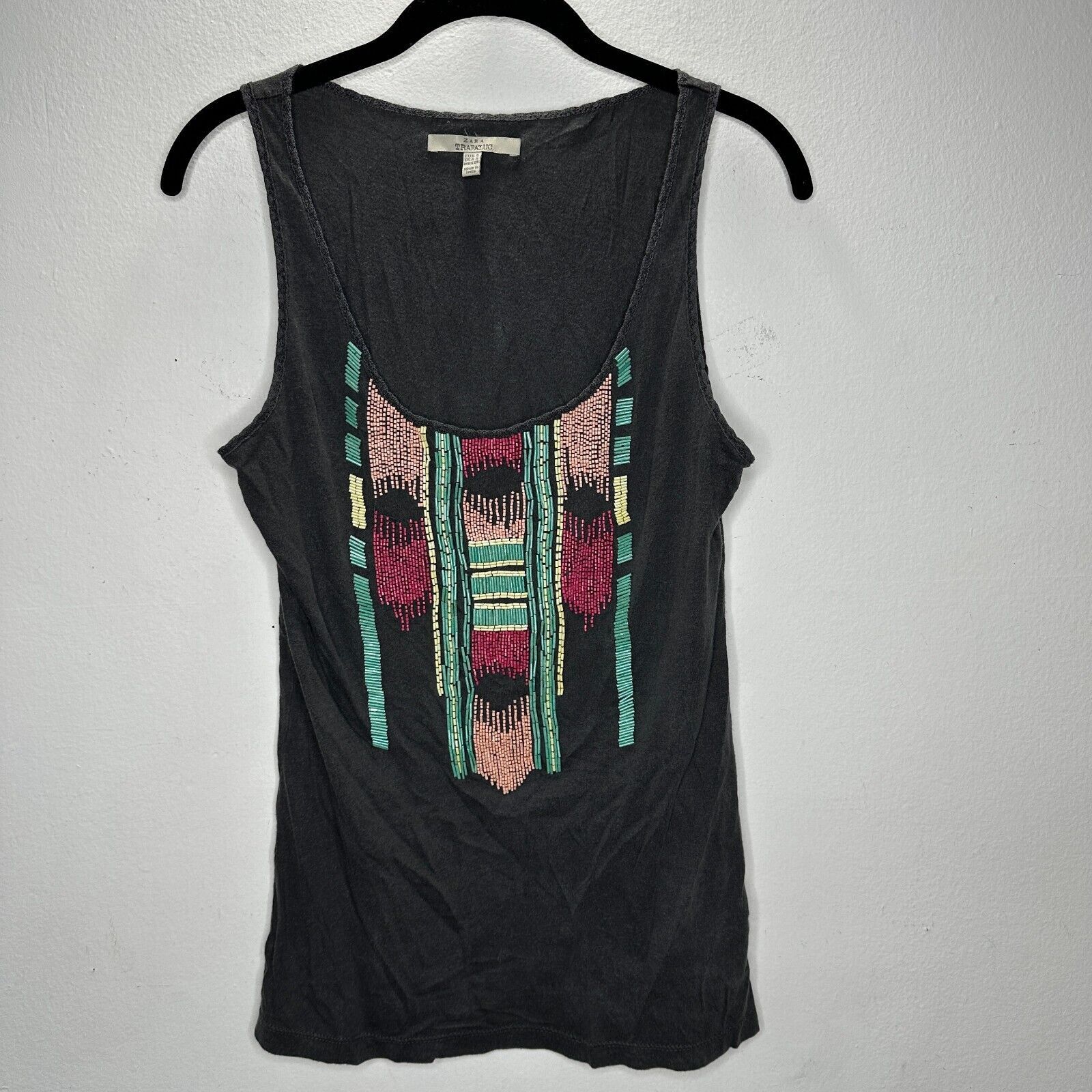 Zara Zara Trafaluc Gray Multicolor Beaded Aztec Design Top SM Size S / US 4 / IT 40 - 10 Thumbnail