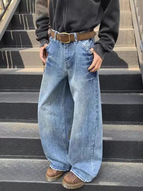Jean Vintage wash studded street y2k baggy jeans Size US 32 / EU 48 - 1 Thumbnail
