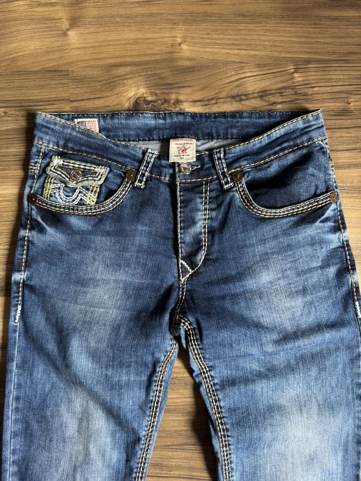 True Religion Vintage True Religion Yellow White Stitch Jeans Size US 34 / EU 50 - 4 Thumbnail