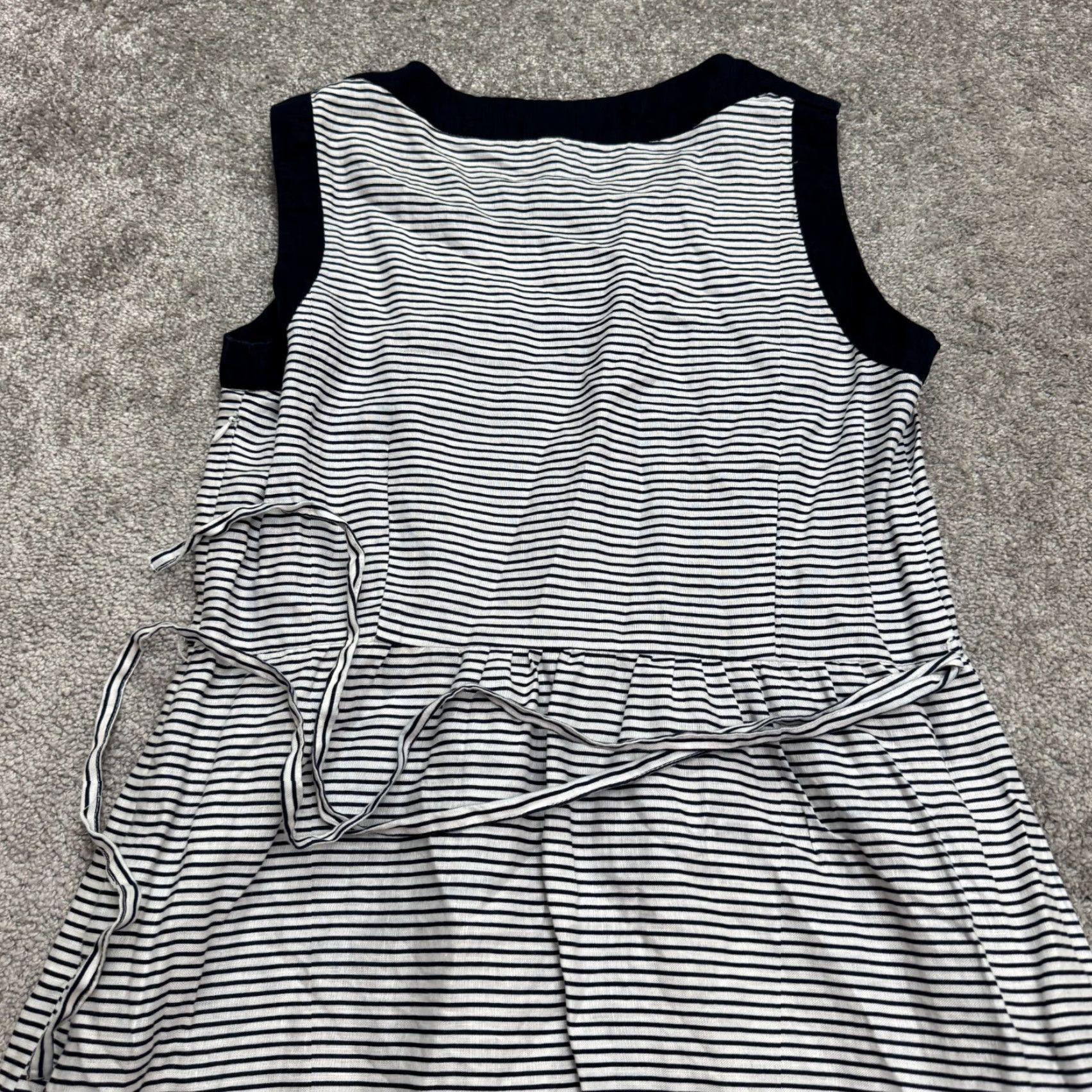 MALVIN Linen Nautical A-Line Dress - Belted - Navy White Striped - Womens  Large - Casual Sleeveless - Short Dress -