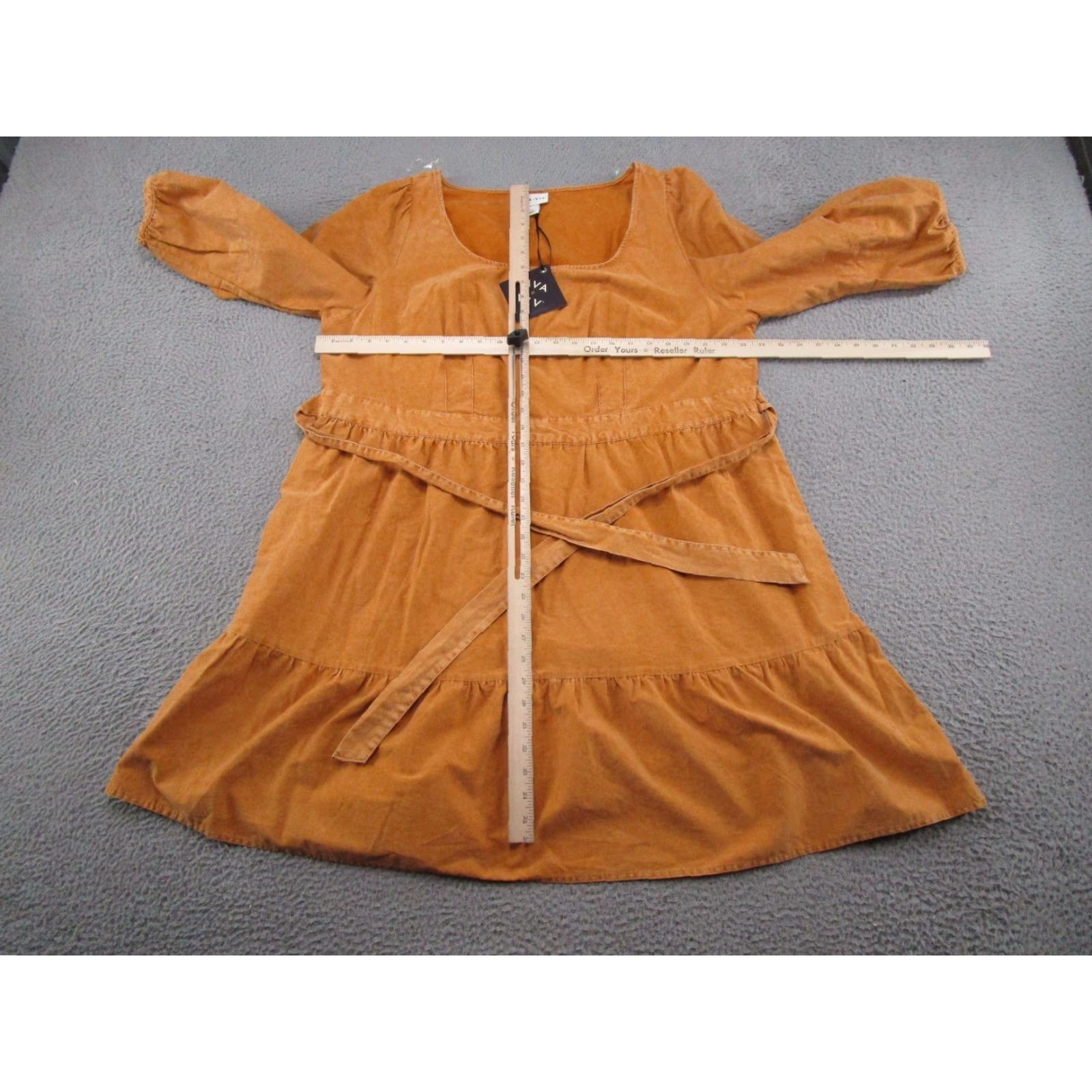 Vintage Ava Viv Dress Womens Plus Size 1X Gold Belted 3/4 Sleeve Balloon Sleeve Midi Solid NEW Size XL / US 12-14 / IT 48-50 - 4 Thumbnail