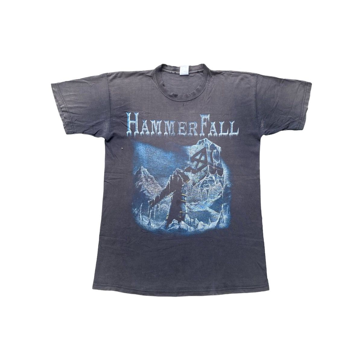 image of Band Tees x Rock Band Vintage Thrashed Hammerfall Band Tshirt Distressed in Faded Black (Size Mediu