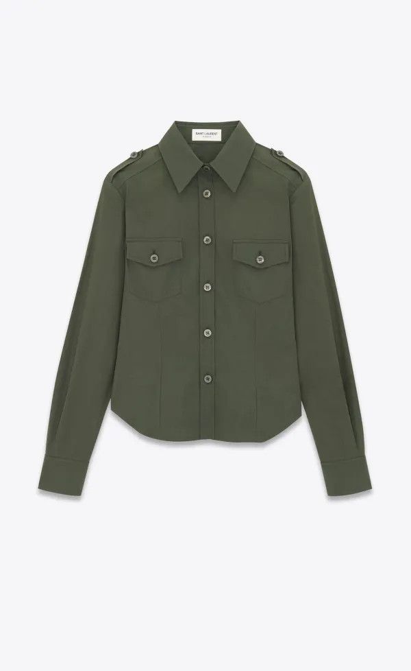 Saint Laurent Paris o1s1wg111024 Army Shirt in Cotton Poplin in Military Green Size XS / US 0-2 / IT 36-38 - 1 Thumbnail
