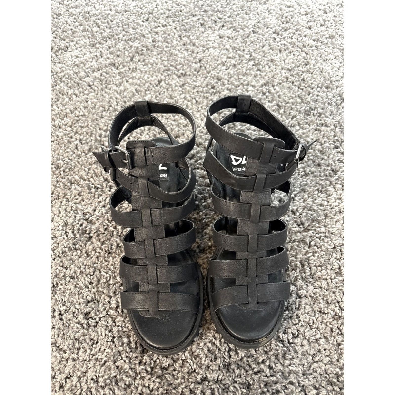Vintage Dirty Laundry Sandals Women Fisherman Black 9M Leather Adjustable Strap Block Heel Y2K Size US 9 / IT 39 - 3 Thumbnail