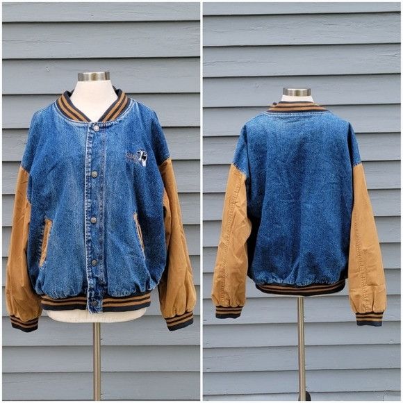 Dunbrooke Vintage 90s Kemps Employee Two Tone Denim Varsity Bomber Jac Size US XL / EU 56 / 4 - 7 Thumbnail