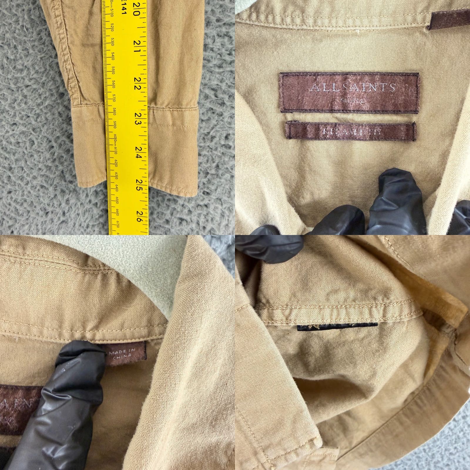 Allsaints AllSaints Strathmoor Button-Up Utility Shirt Mens Small Relaxed Fit Long Sleeve Brown Cotton Regular Pattern Solid Col Size US S / EU 44-46 / 1 - 8 Thumbnail