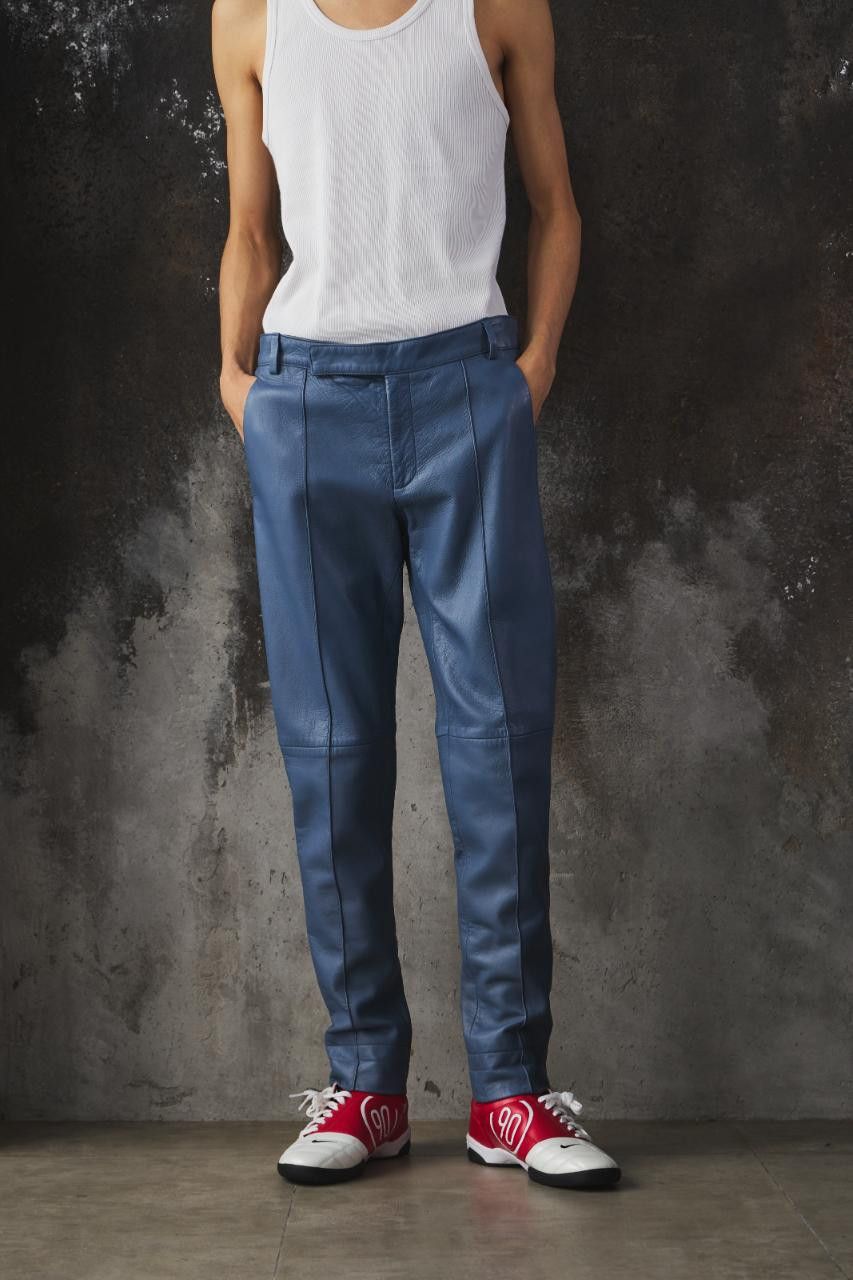 Gucci Gucci Light Blue Lambskin Leather Straight-Leg Pants Size US 34 / EU 50 - 2 Thumbnail