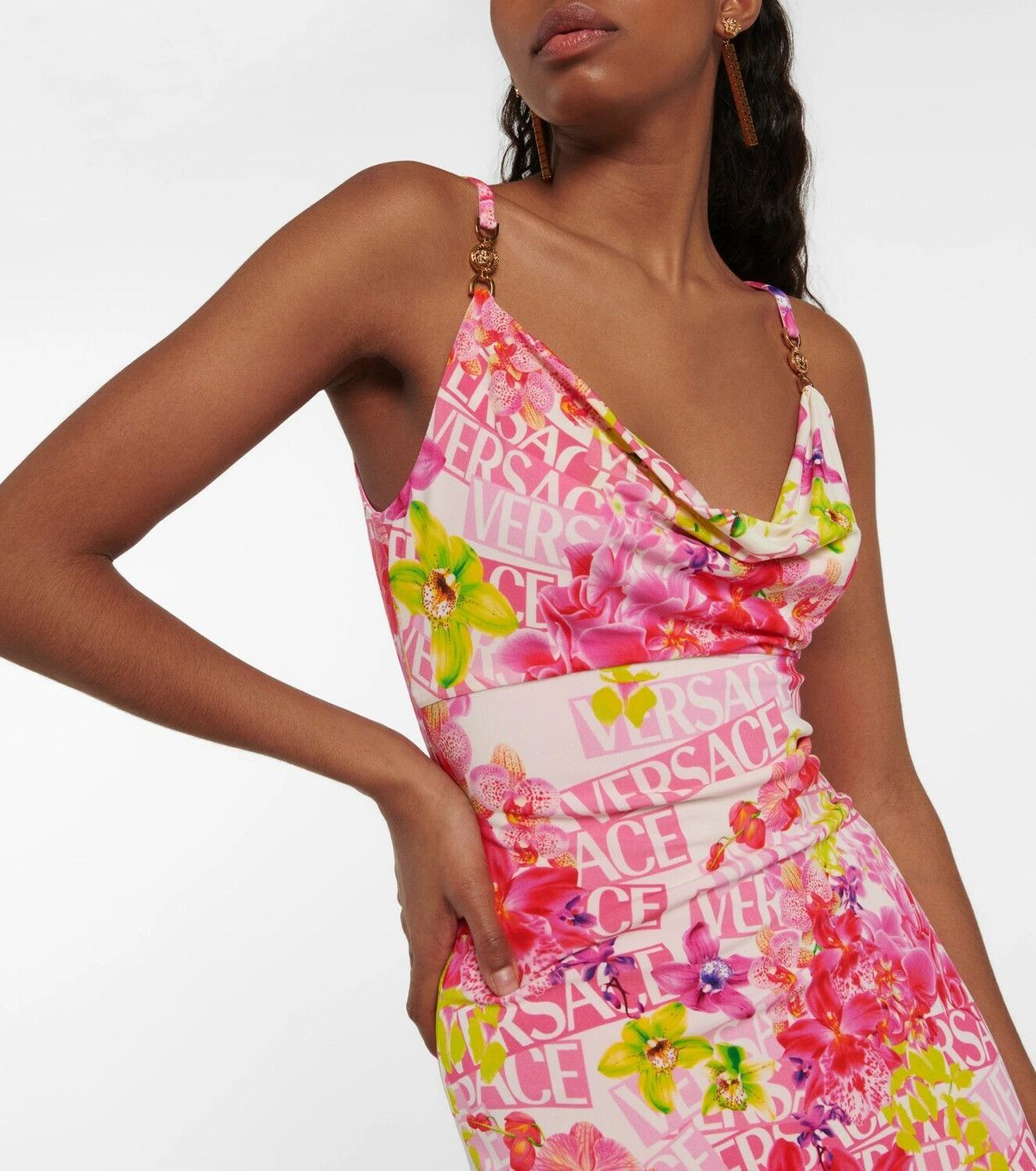 Versace o1y0226 Midi Dress in Multicolor Size XS / US 0-2 / IT 36-38 - 4 Thumbnail