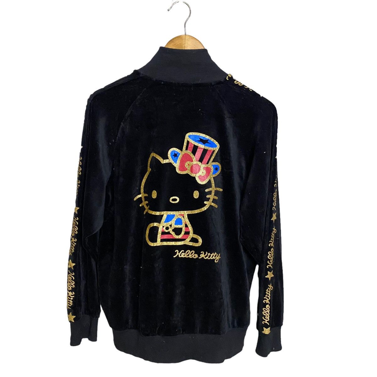 image of Cartoon Network x Vintage Hello Kitty Japanese Cartoon Raglan Velvet Tracktop in Black (Size Large)