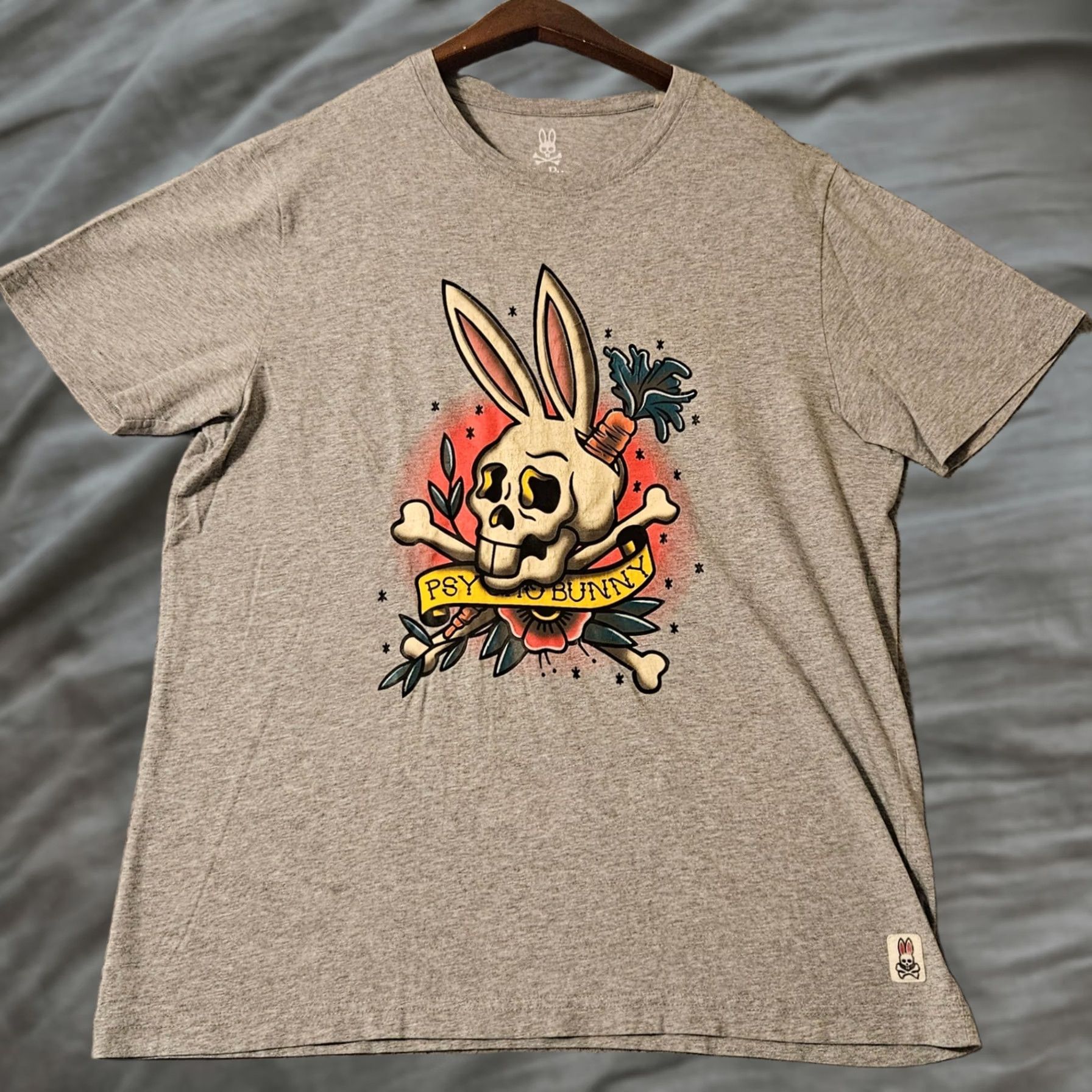 Psycho Bunny Psycho Bunny Graphic Tee Mens Size 5 Heather Grey Pima Cotton Tattoo Skull Bunny Size US S / EU 44-46 / 1 - 1 Thumbnail