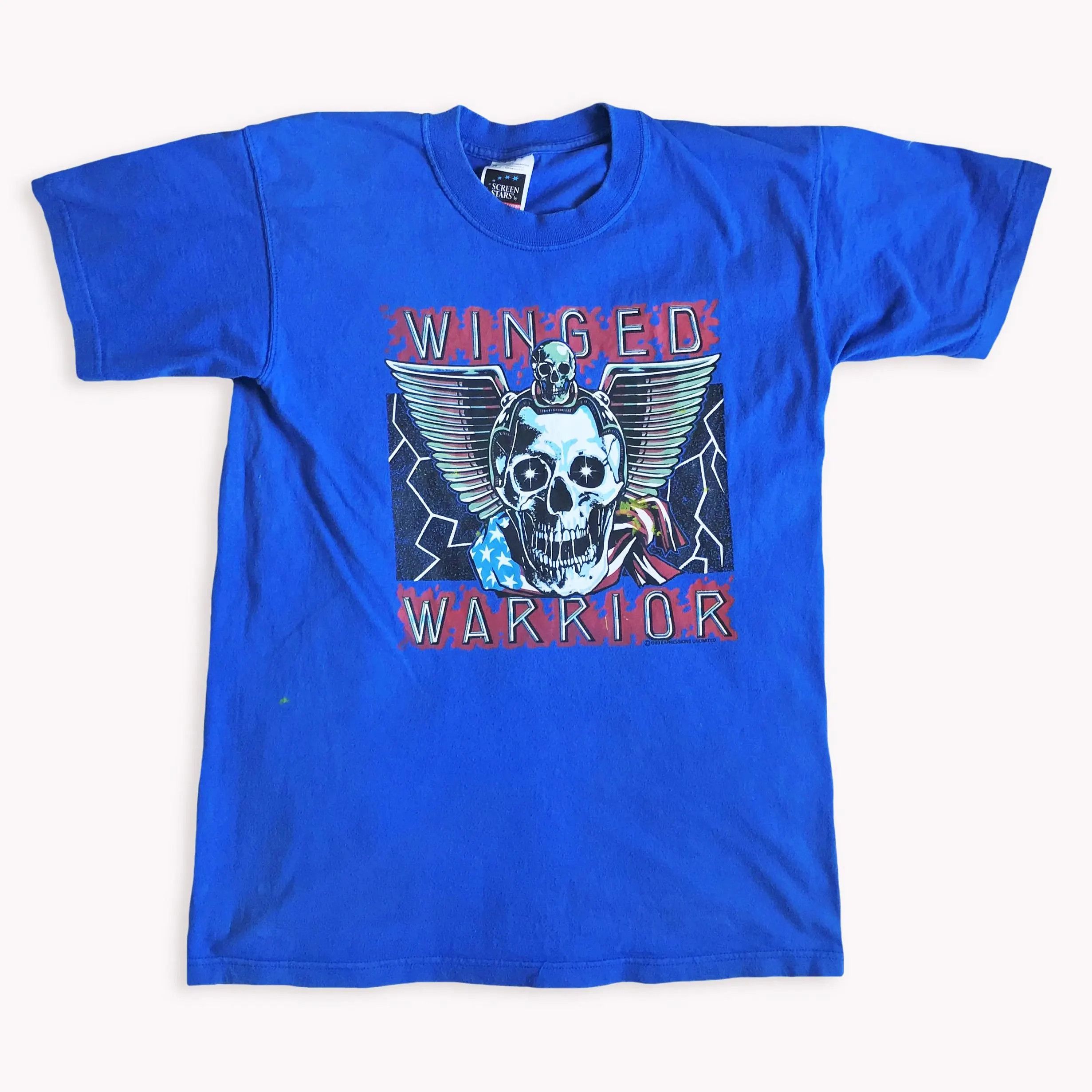 Fruit Of The Loom Vintage 1989 WINGED WARRIOR T shirt 80s 90s Tee Skull Size US M / EU 48-50 / 2 - 2 Thumbnail