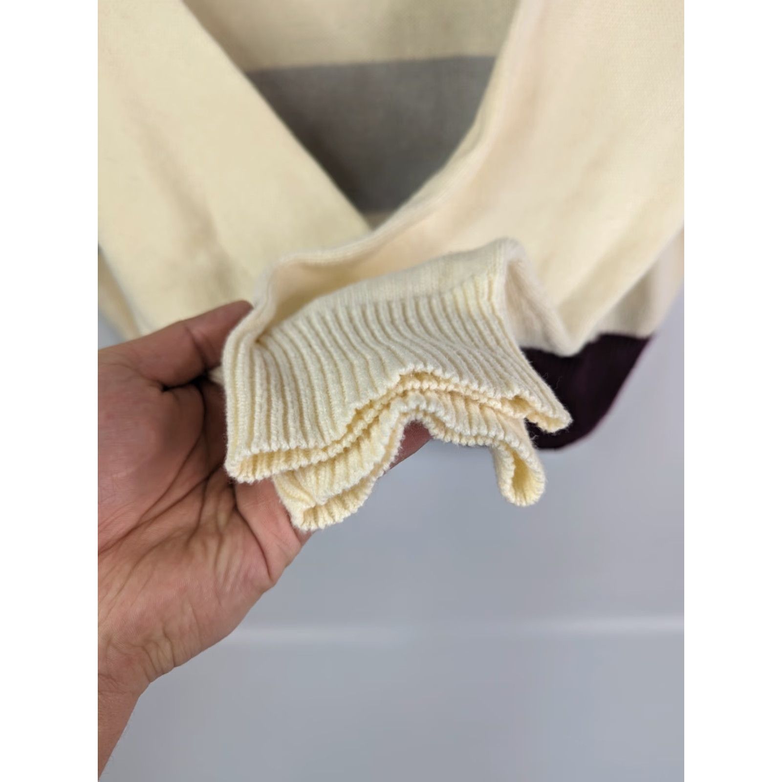 Lucky Brand Lucky Brand Womens Sweater Striped Color Block Multicolor Long Sleeve Pullover Round Neck L Color Beige Maroon 100% Cotton Blend Relaxed Knit Size L / US 10 / IT 46 - 3 Thumbnail
