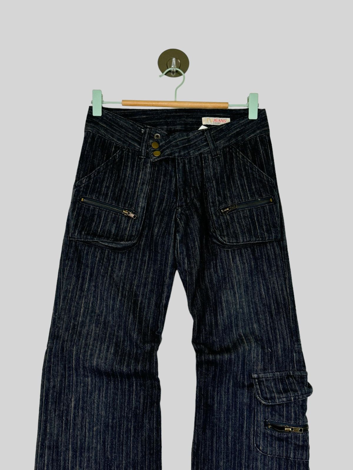 If Six Was Nine × Japanese Brand × Le Grande Bleu (L.G.B.) FLARE RU JEANS COLOR STRIPED MULTIPLE POCKET CARGO Size US 27 - 3 Thumbnail