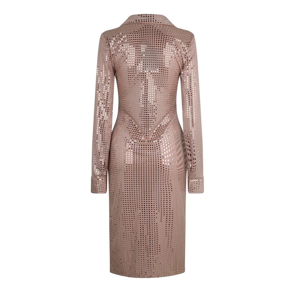 Bottega Veneta Bottega Veneta Mosaic Collared Neck Midi Dress in Gold Size S / US 4 / IT 40 - 3 Thumbnail