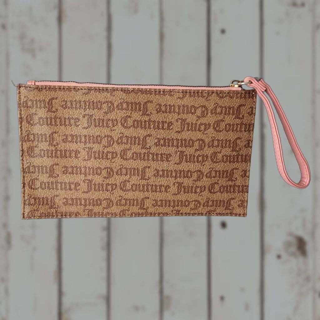 Juicy Couture VINTAGE Juicy Couture Wallet Clutch Zip-Around Brown Pink All Over Print Gold Heart Womens 90s Y2K Logo City Size ONE SIZE - 1 Thumbnail