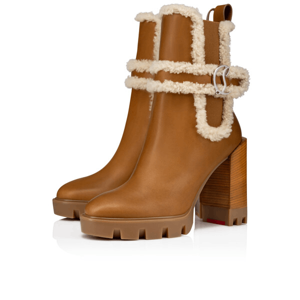 Christian Louboutin o1s1wg110125 Chelsea Shearling Trimmed Ankle Boots in Brown Size US 8 / IT 38 - 1 Thumbnail