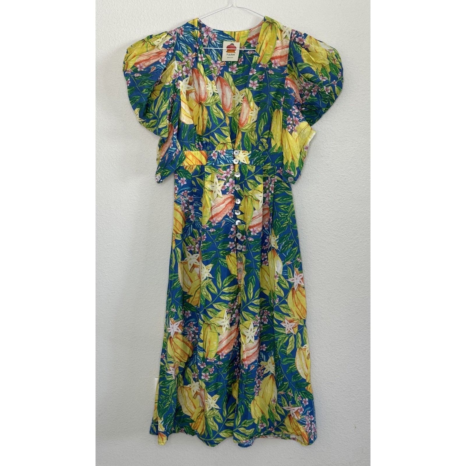 Farm Rio FARM RIO Star Fruits Tropical Puff Sleeve Midi Boho Dress XS Size XS / US 0-2 / IT 36-38 - 2 Thumbnail