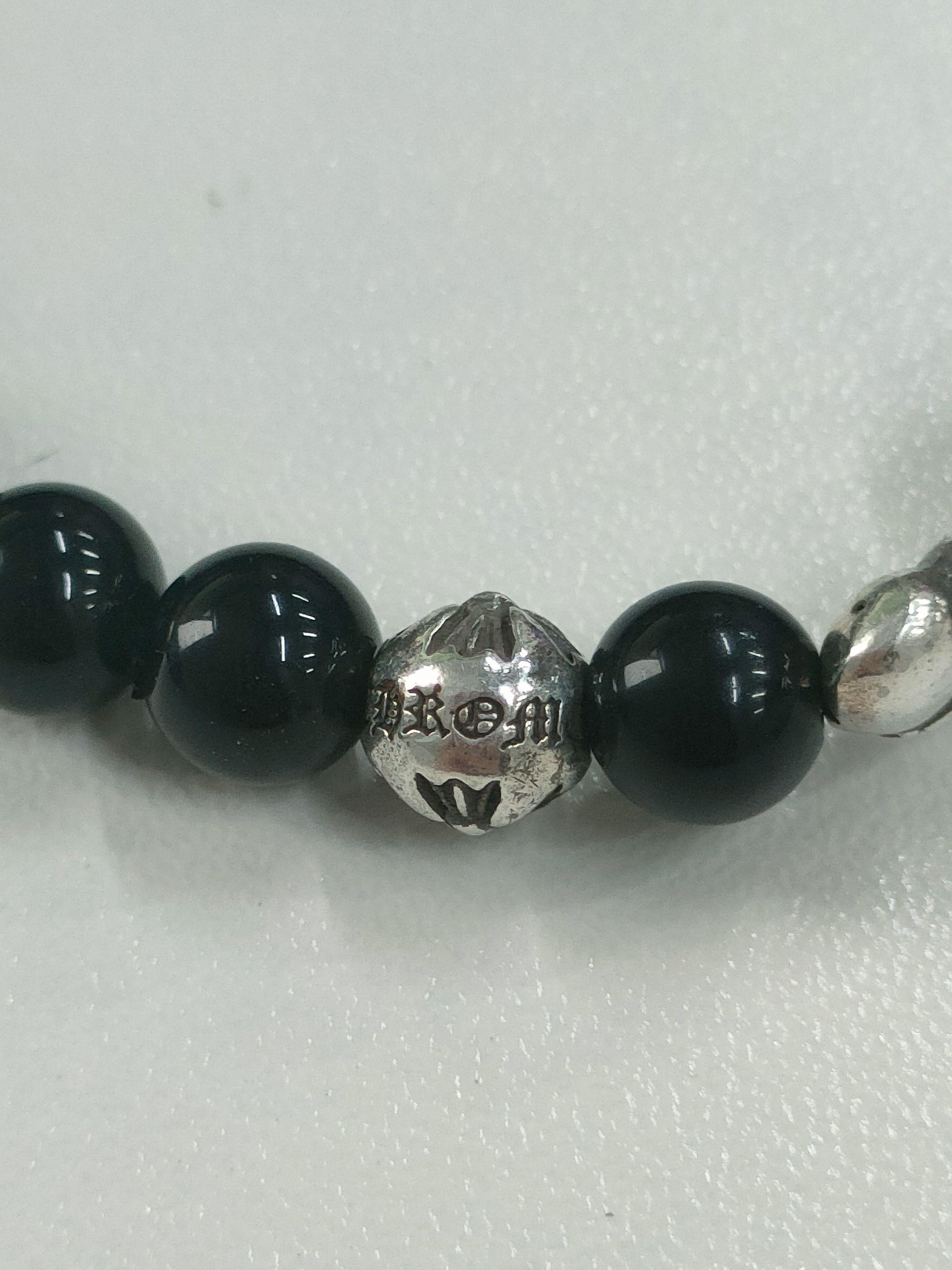 Chrome Hearts Chrome Hearts 6mm Silver Vine Heart Cross Black Bracelet Size ONE SIZE - 5 Thumbnail