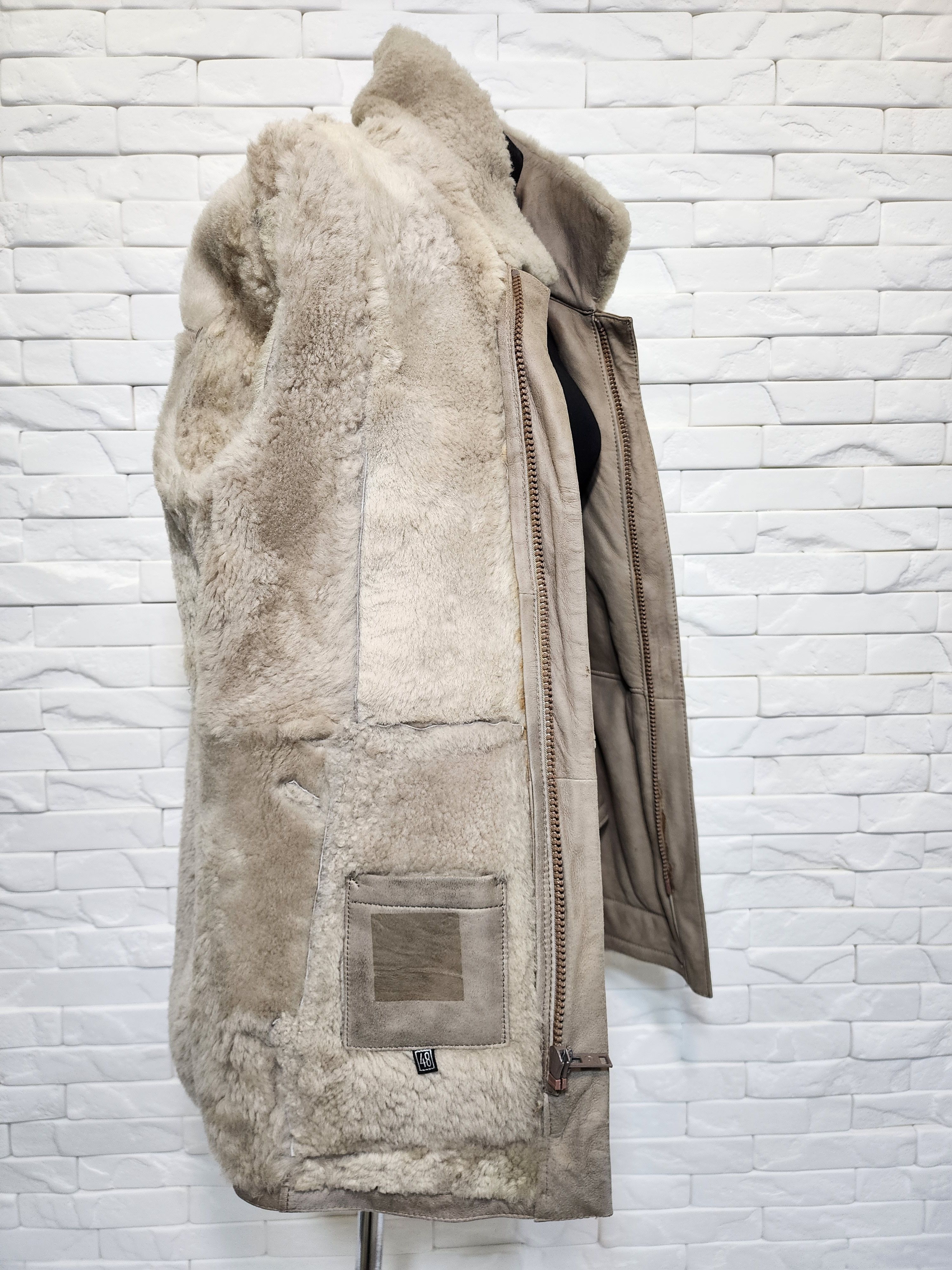 Genuine Leather Men's Gray Sheepskin Coat: Zipper-Up Winter Coat Size US M / EU 48-50 / 2 - 8 Thumbnail