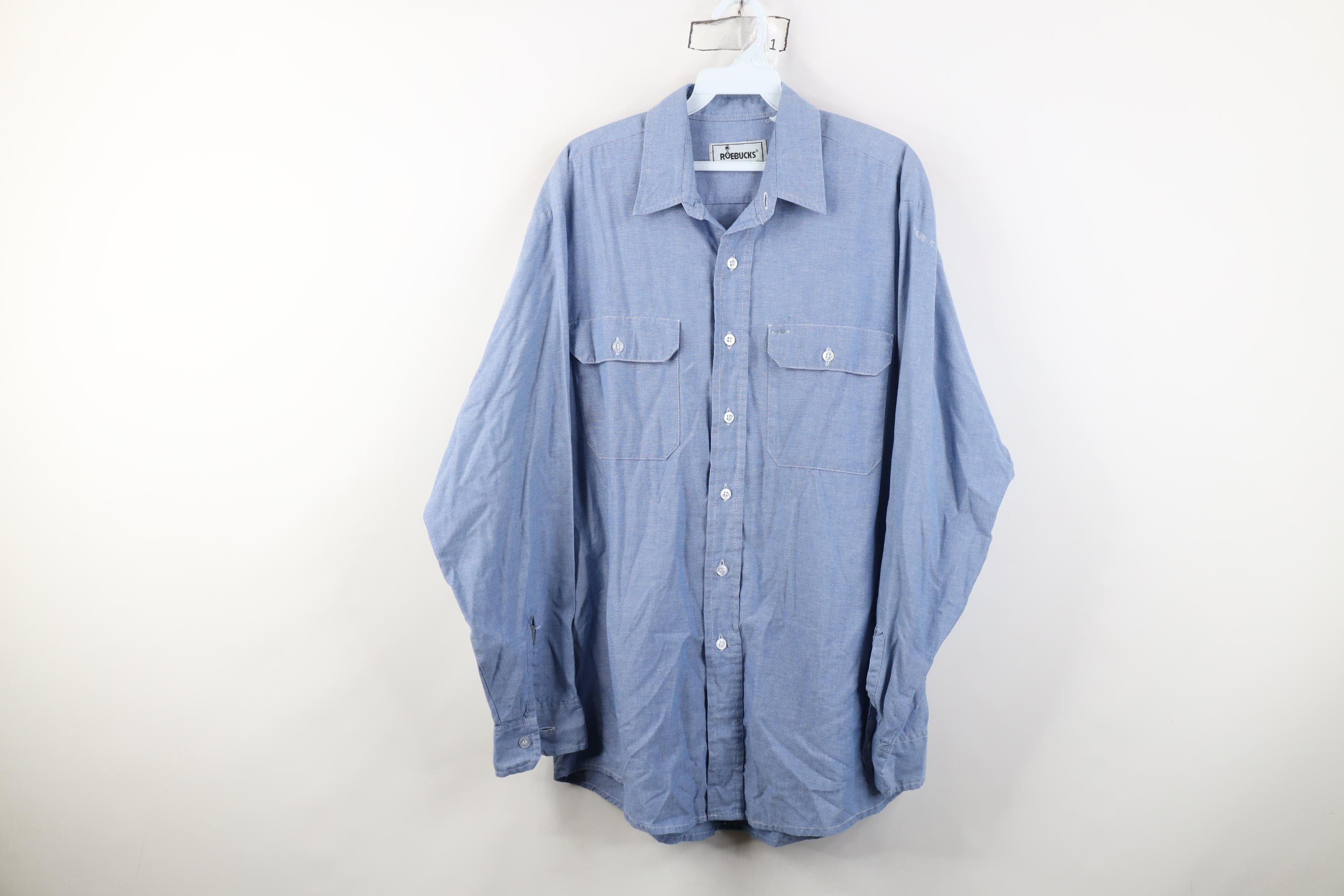 Vintage Vintage 90s Streetwear Workwear Collared Button Shirt Blue Size US XL / EU 56 / 4 - 1 Thumbnail