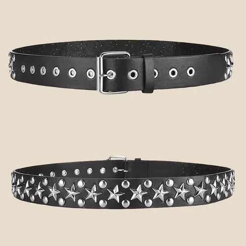 Leather × Vintage Pentagram Riveted Buckle Belt Size ONE SIZE - 3 Thumbnail