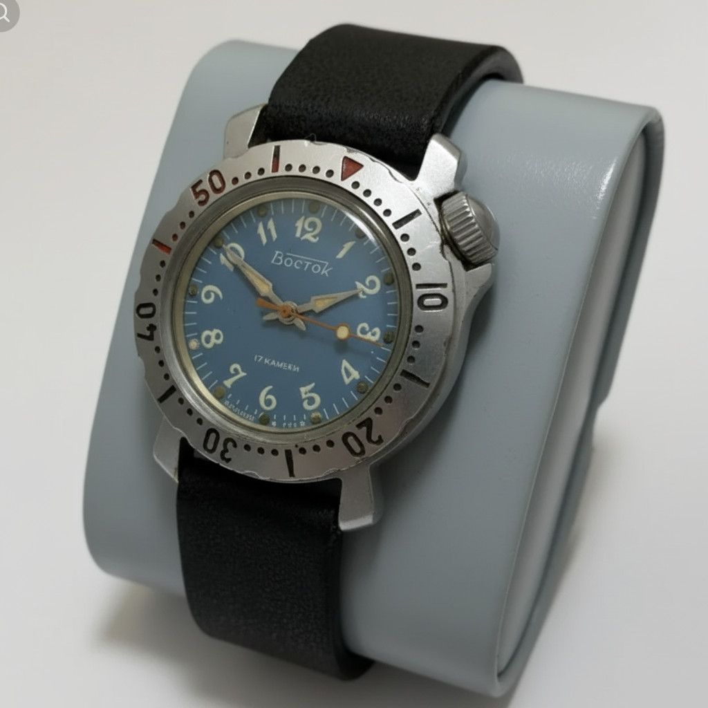 Vintage Vintage Mens Watch Vostok Komandirskie Small Blue Dial USSR Size ONE SIZE - 1 Thumbnail