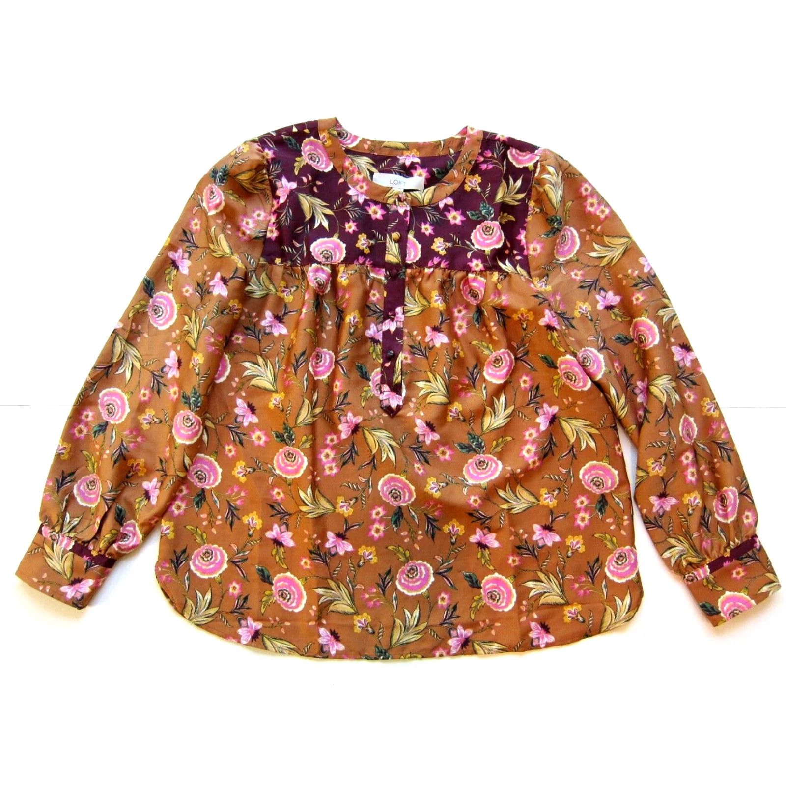 Ann Taylor Ann Taylor Loft Blouse Shirt Womens Floral Long Sleeve Yellow Medium Pullover Knit Casual Dressy Tunic Size M / US 6-8 / IT 42-44 - 2 Thumbnail