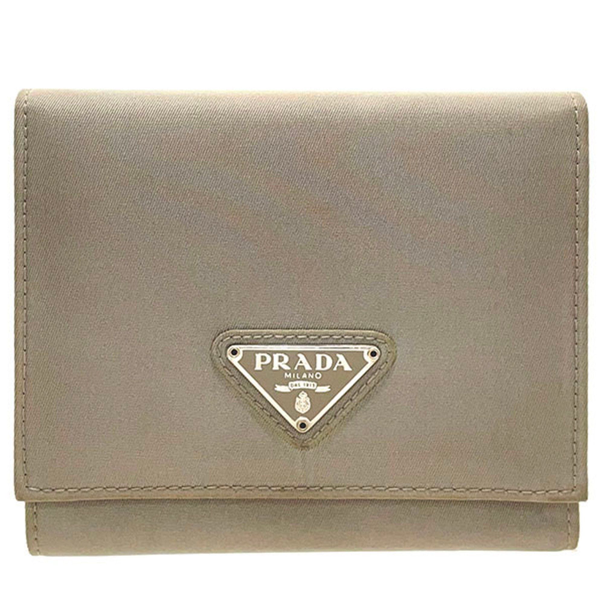 image of Prada Wallet Triangle Plate Tri-Fold Tessuto Nylon Gray M176 Prada Compact Argilla Mwtt-11110 in Bl