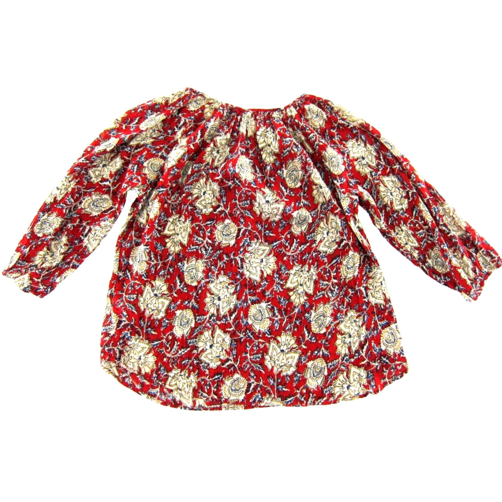 Ralph Lauren Ralph Lauren CHAPS 100% Cotton Red Floral 3/4 Sleeve Peasant Blouse Medium Women Shirt Size M / US 6-8 / IT 42-44 - 2 Thumbnail