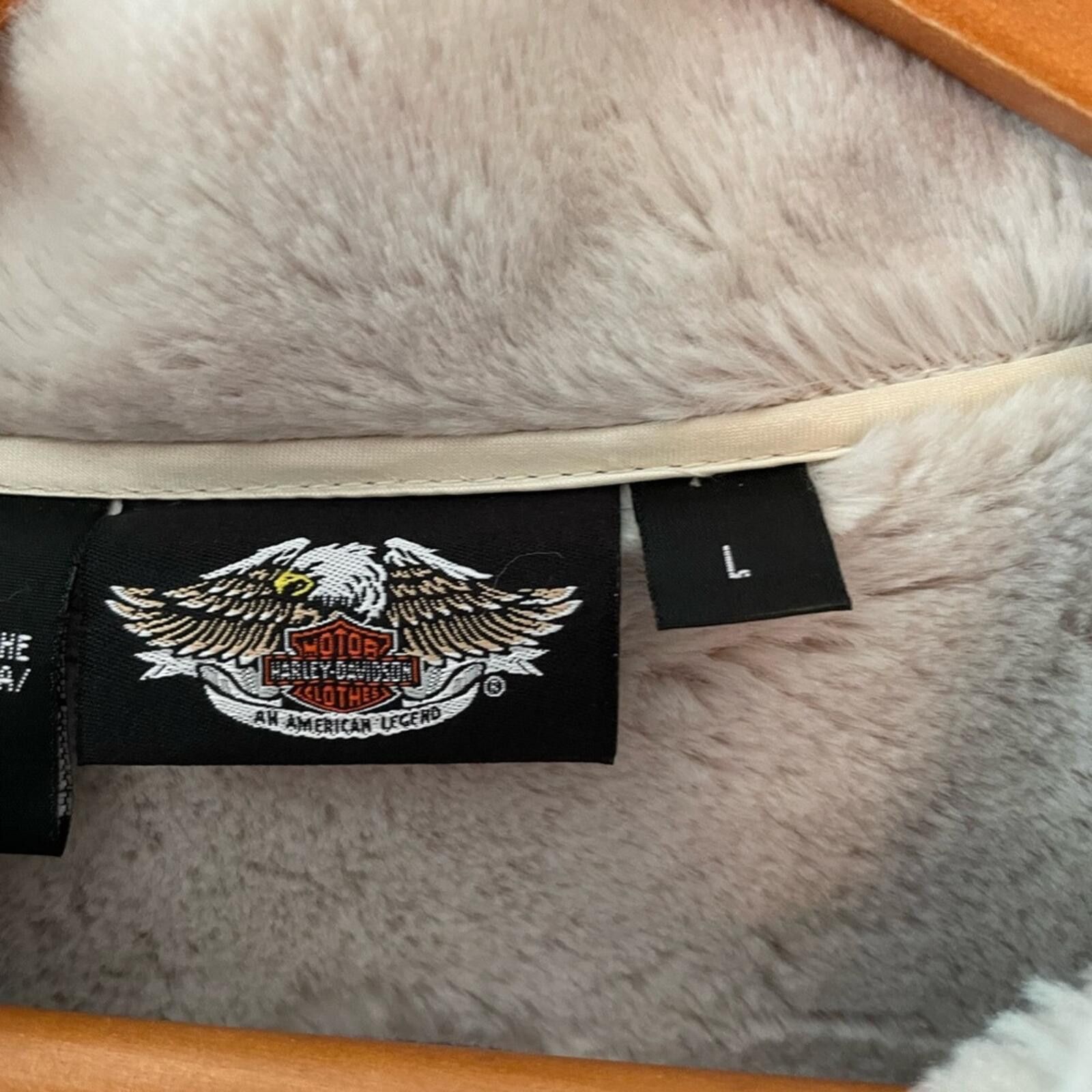 Harley Davidson Harley-Davidson Cream Faux Suede Zip Front Jacket Size L / US 10 / IT 46 - 3 Thumbnail