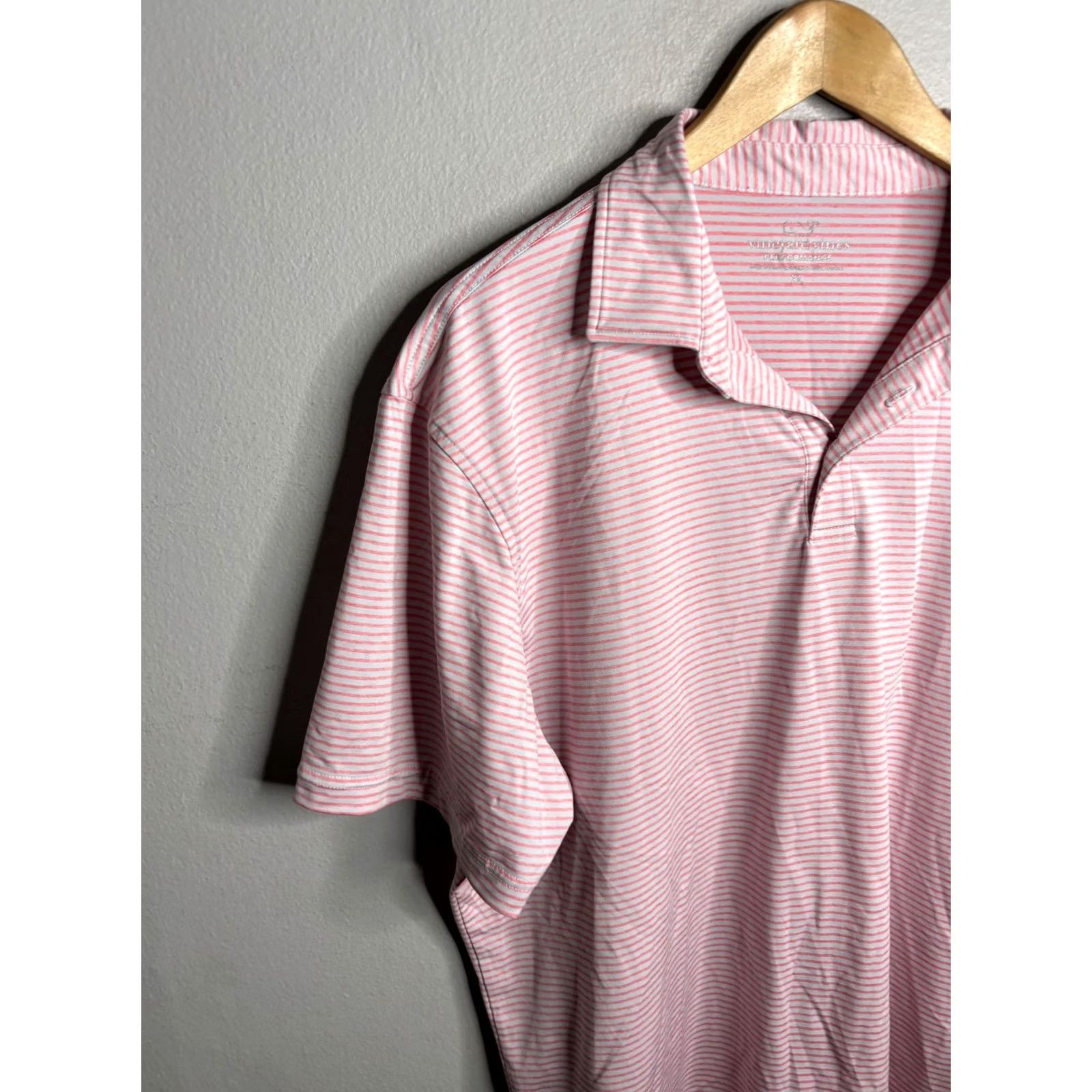 Vineyard Vines Vineyard Vines Polo Shirt Mens XL Pink White Stripe Performance Golf Stretch Size US XL / EU 56 / 4 - 2 Thumbnail